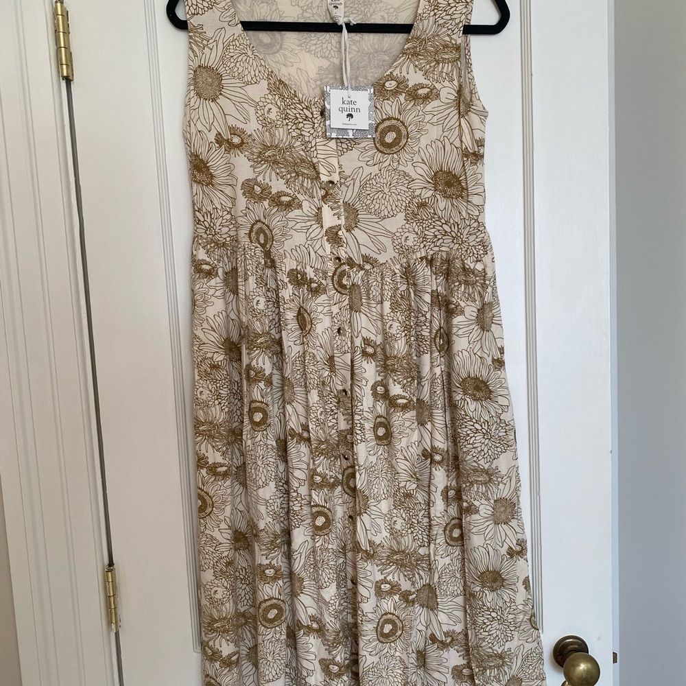 Kate Quinn Cream and Gold Floral Midi Dress